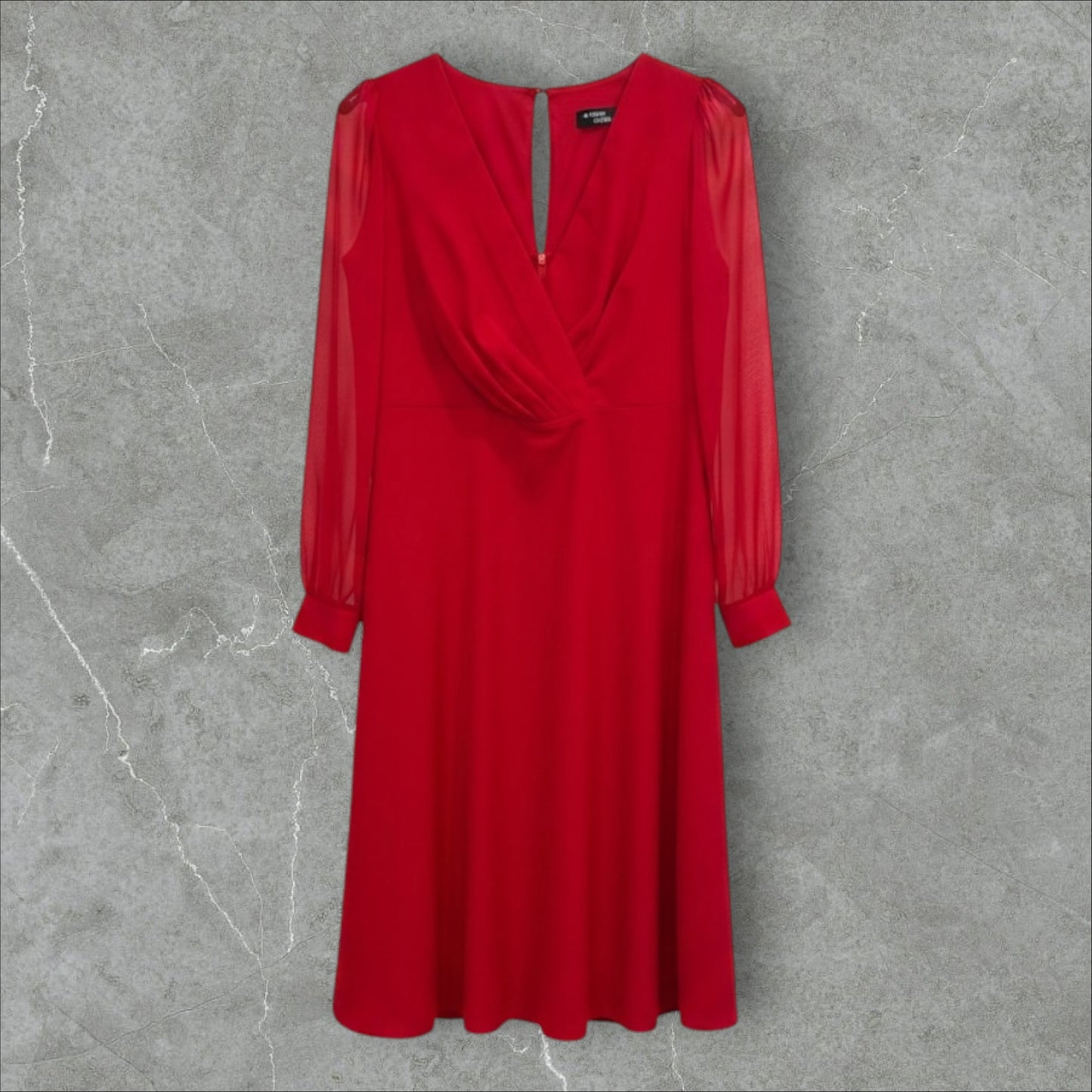 Rochie Midi Rosie cu Mâneci din Voal