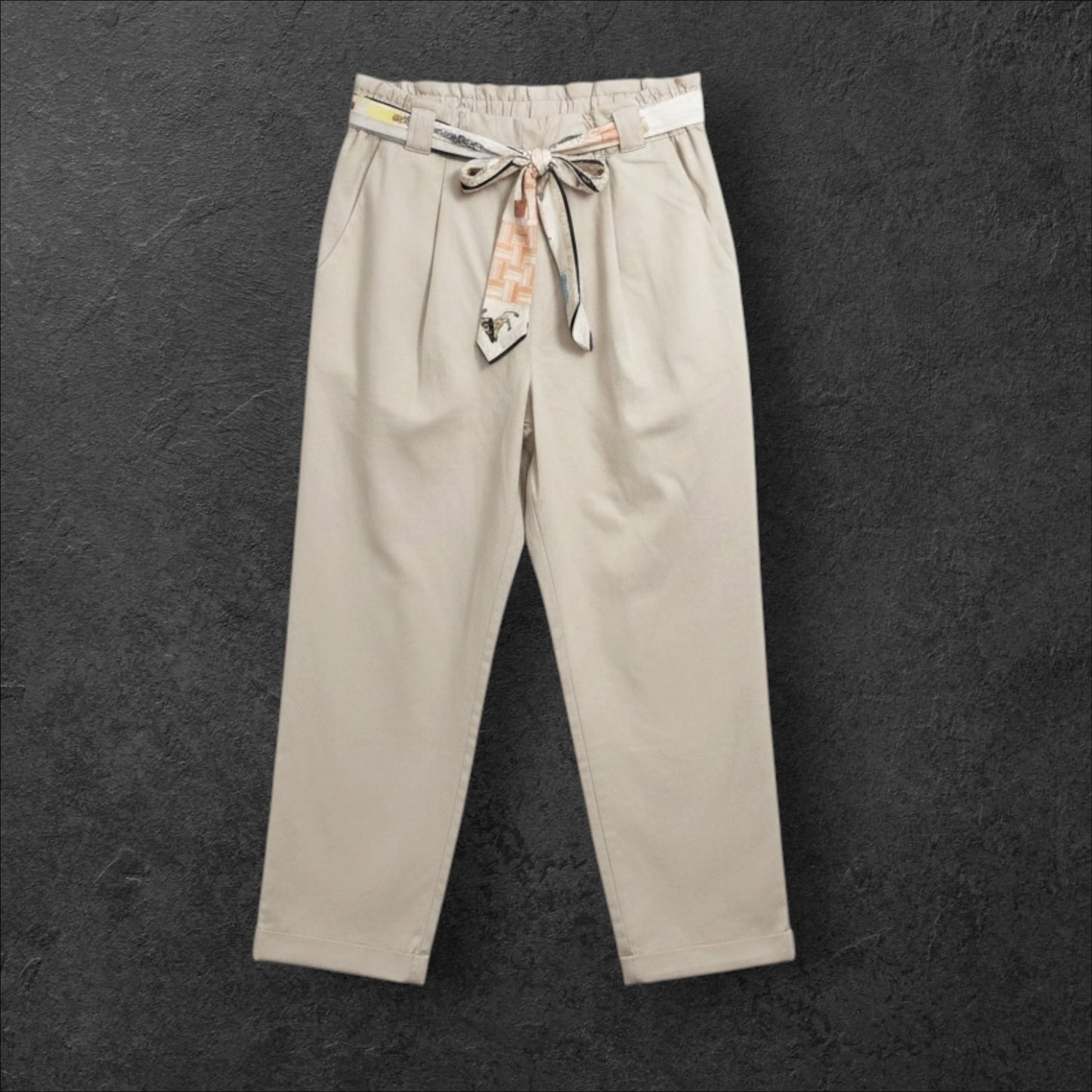 Pantaloni Elegante cu Eșarfă – Bej – Mărime Unică
