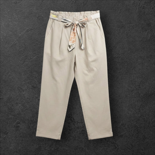 Pantaloni Elegante cu Eșarfă – Bej – Mărime Unică