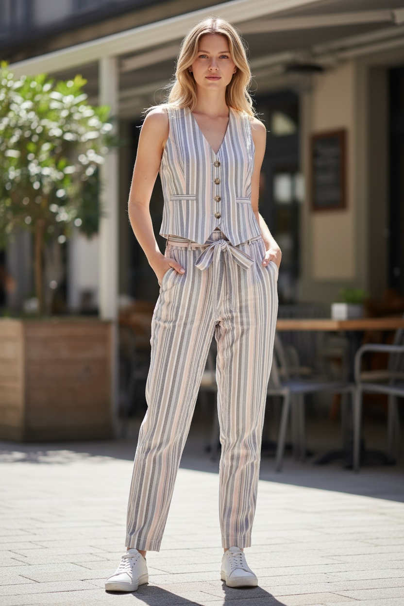 Set în Dungi Pastel (Vestă & Pantaloni)