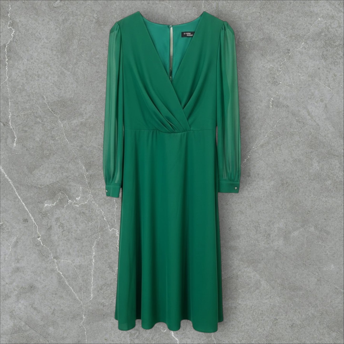 Rochie Midi Verde Smarald cu Mâneci din Voal