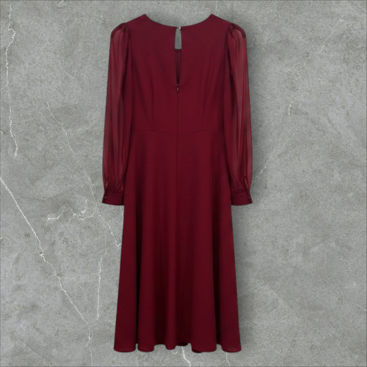 Rochie Midi Burgundy cu Mâneci din Voal