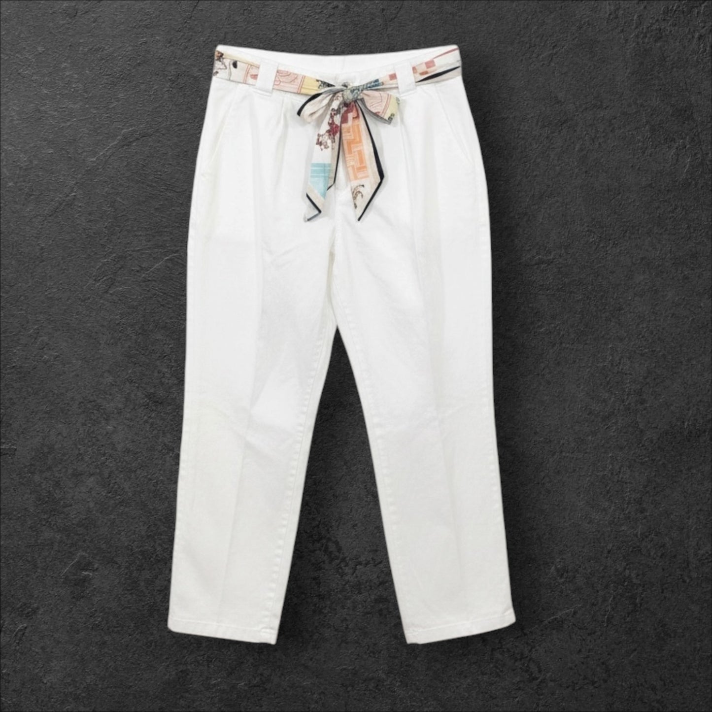 Pantaloni Casual cu Eșarfă – Alb – Mărime Unică