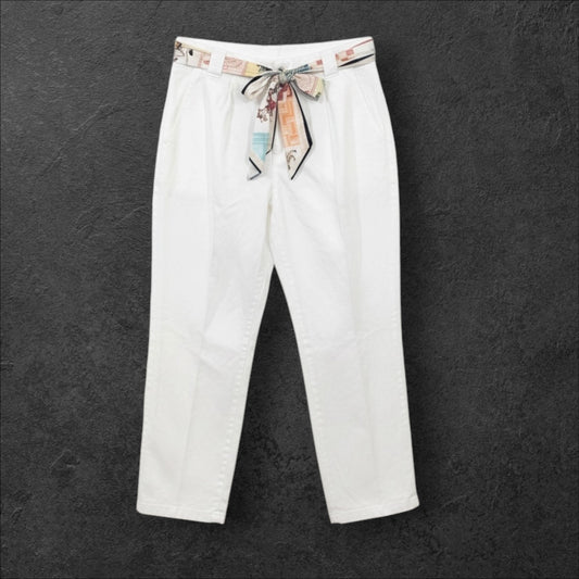 Pantaloni Casual cu Eșarfă – Alb – Mărime Unică