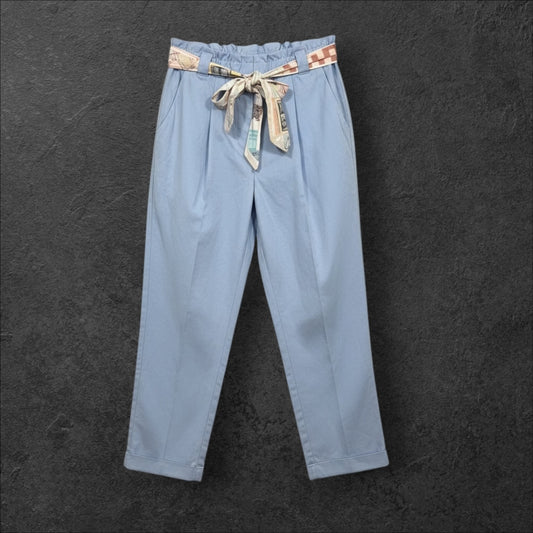 Pantaloni Casual cu Eșarfă – Bleu – Mărime Unică