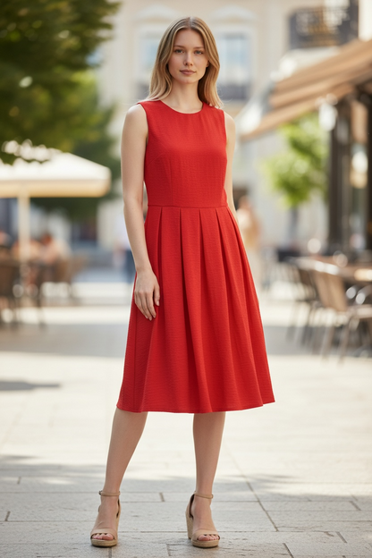 Rochie A-Line cu Fustă Plisată Roșu Intens