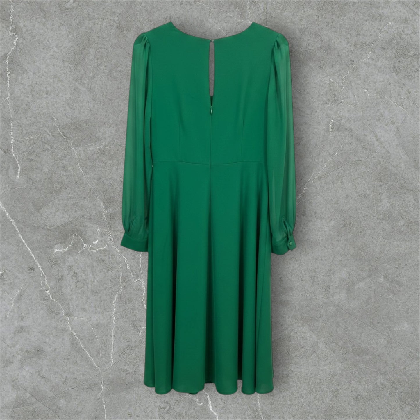 Rochie Midi Verde Smarald cu Mâneci din Voal
