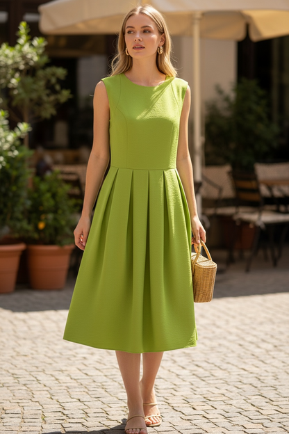 Rochie A-Line cu Fustă Plisată Lime Vibrant