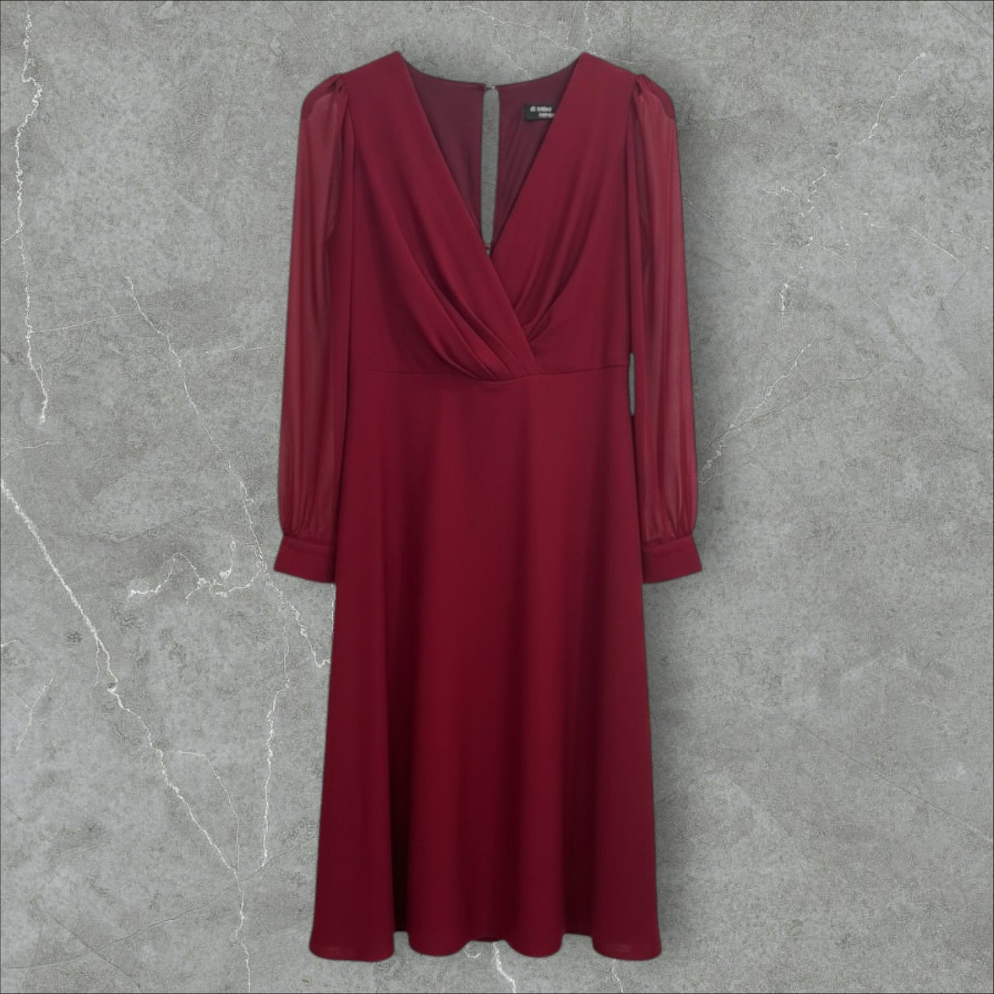 Rochie Midi Burgundy cu Mâneci din Voal