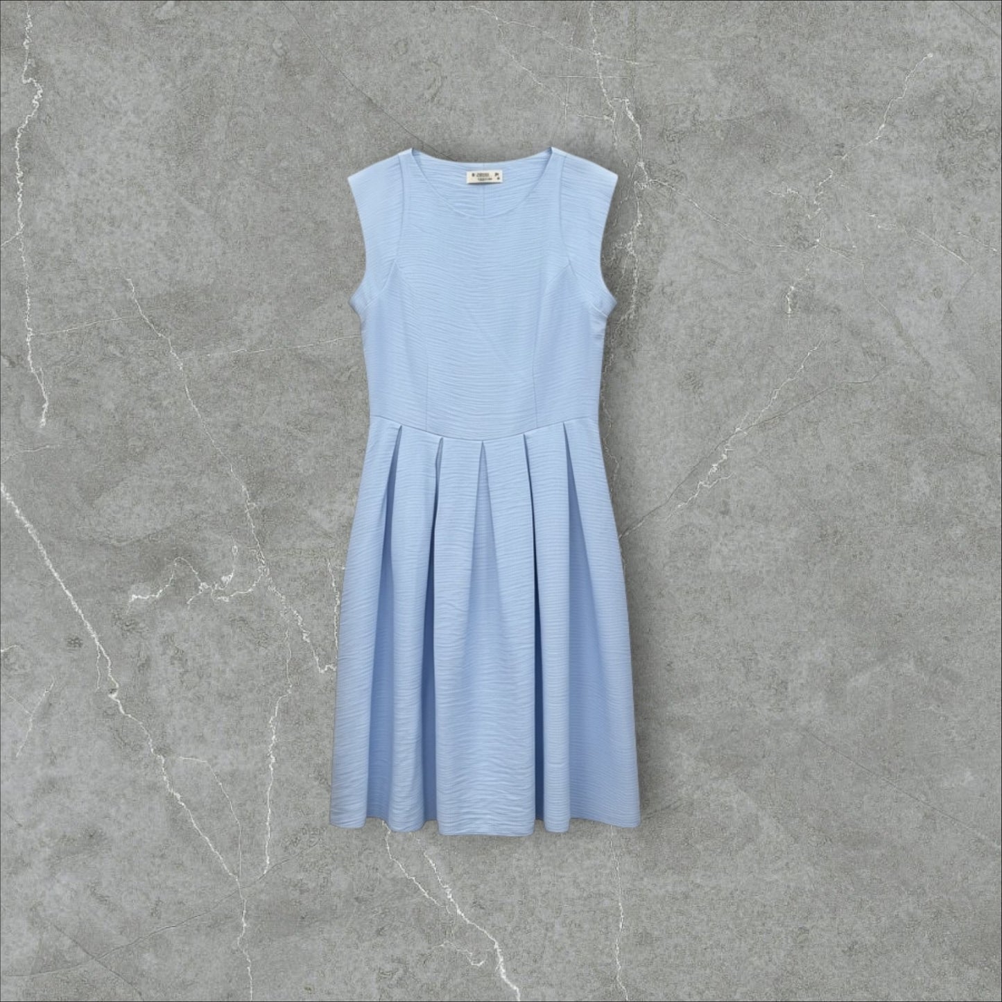 Rochie A-Line cu Fustă Plisată Albastru Pastel