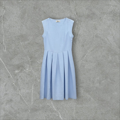Rochie A-Line cu Fustă Plisată Albastru Pastel