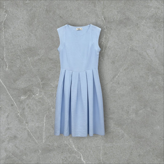 Rochie A-Line cu Fustă Plisată Albastru Pastel
