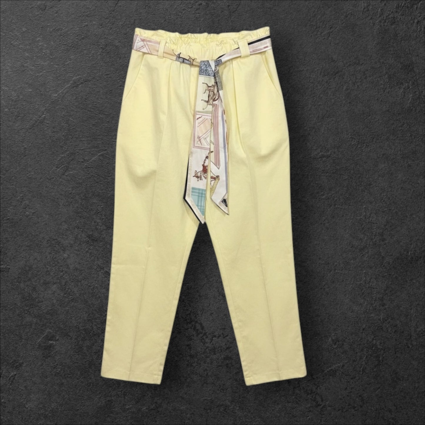 Pantaloni Casual cu Eșarfă – Galben Pai – Mărime Unică