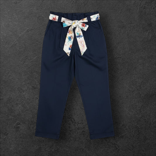 Pantaloni Casual cu Eșarfă – Bleumarin – Mărime Unică